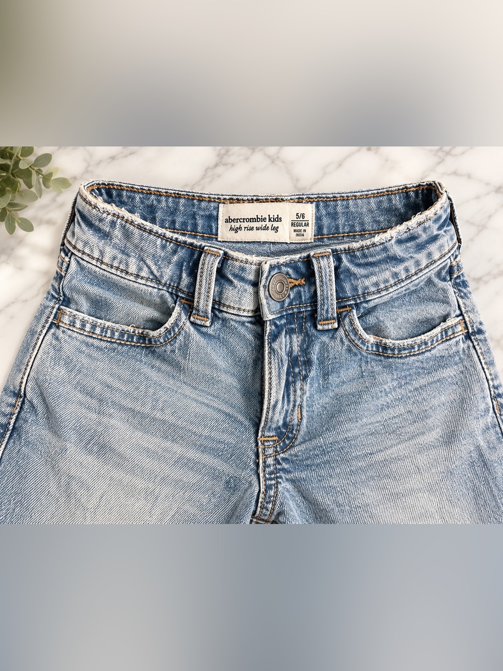 abercrombie kids light blue high-rise wide leg jeans